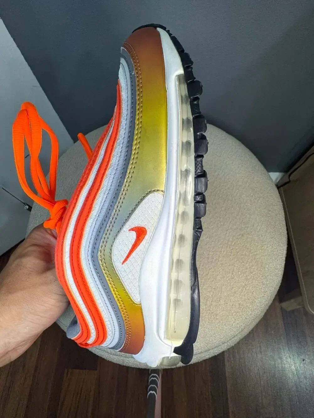 Nike Air Max 97 SE GS Metallic Red Bronze Team Orange Running Shoes